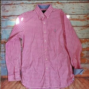 Ralph Lauran blue label slim fit pink white gingham check long sleeve sz M shirt